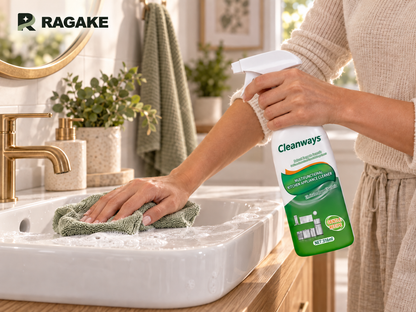 RAGAKE Kitchen & Bathroom Cleaner — Bathroom sink cleaning in use