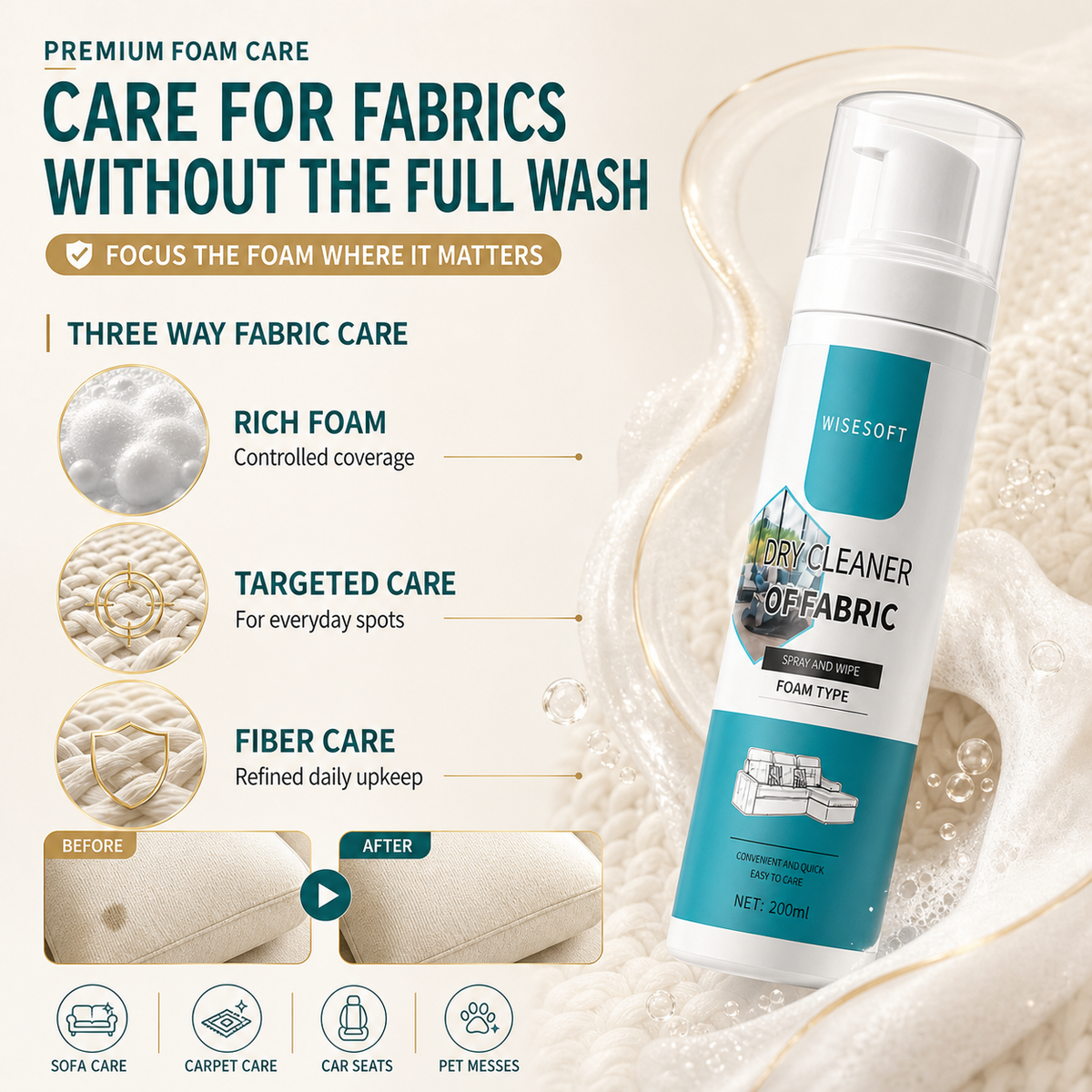 WISESOFT High-Strength Foaming Fabric Cleaner — 3