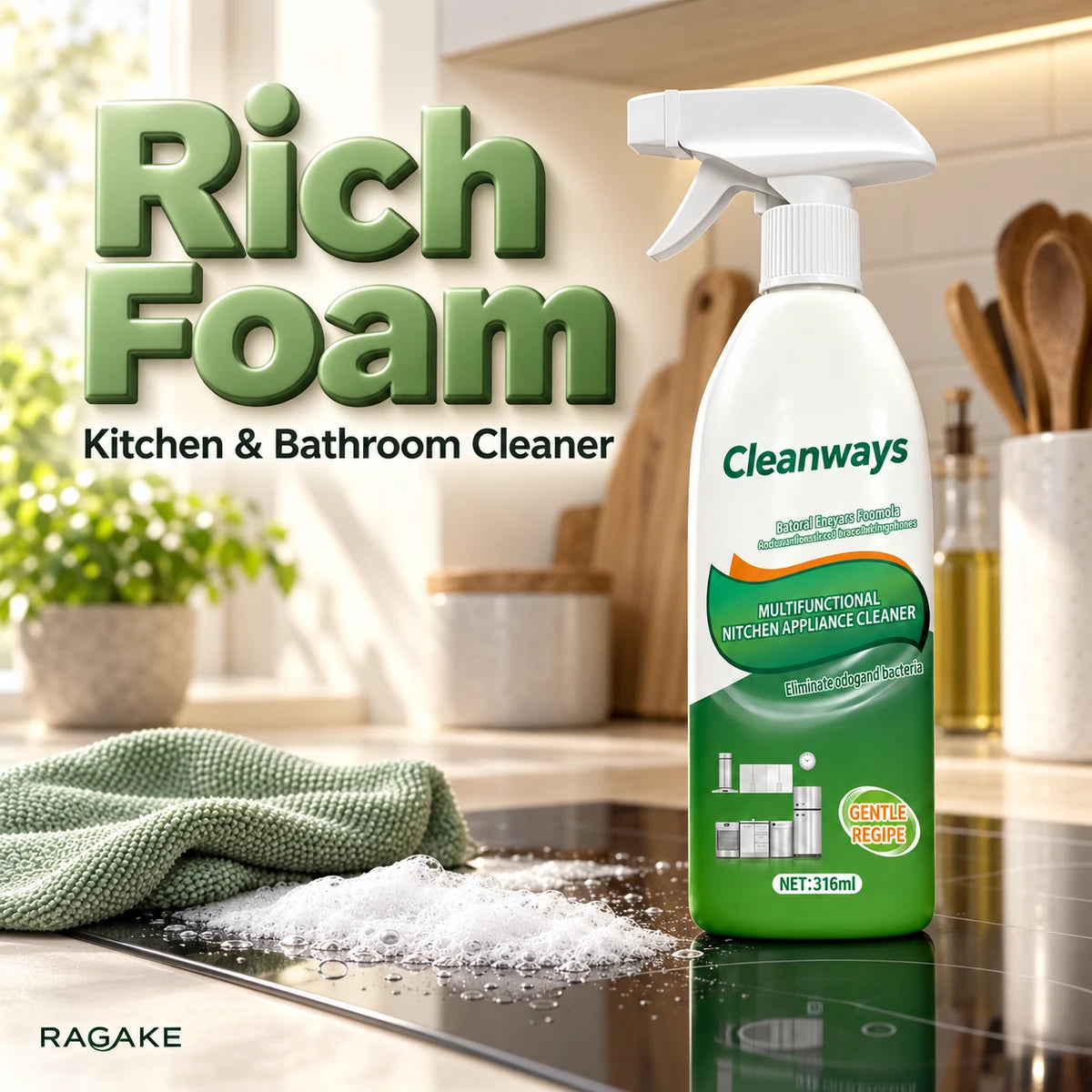 RAGAKE kitchen and bathroom cleaner — rich foam